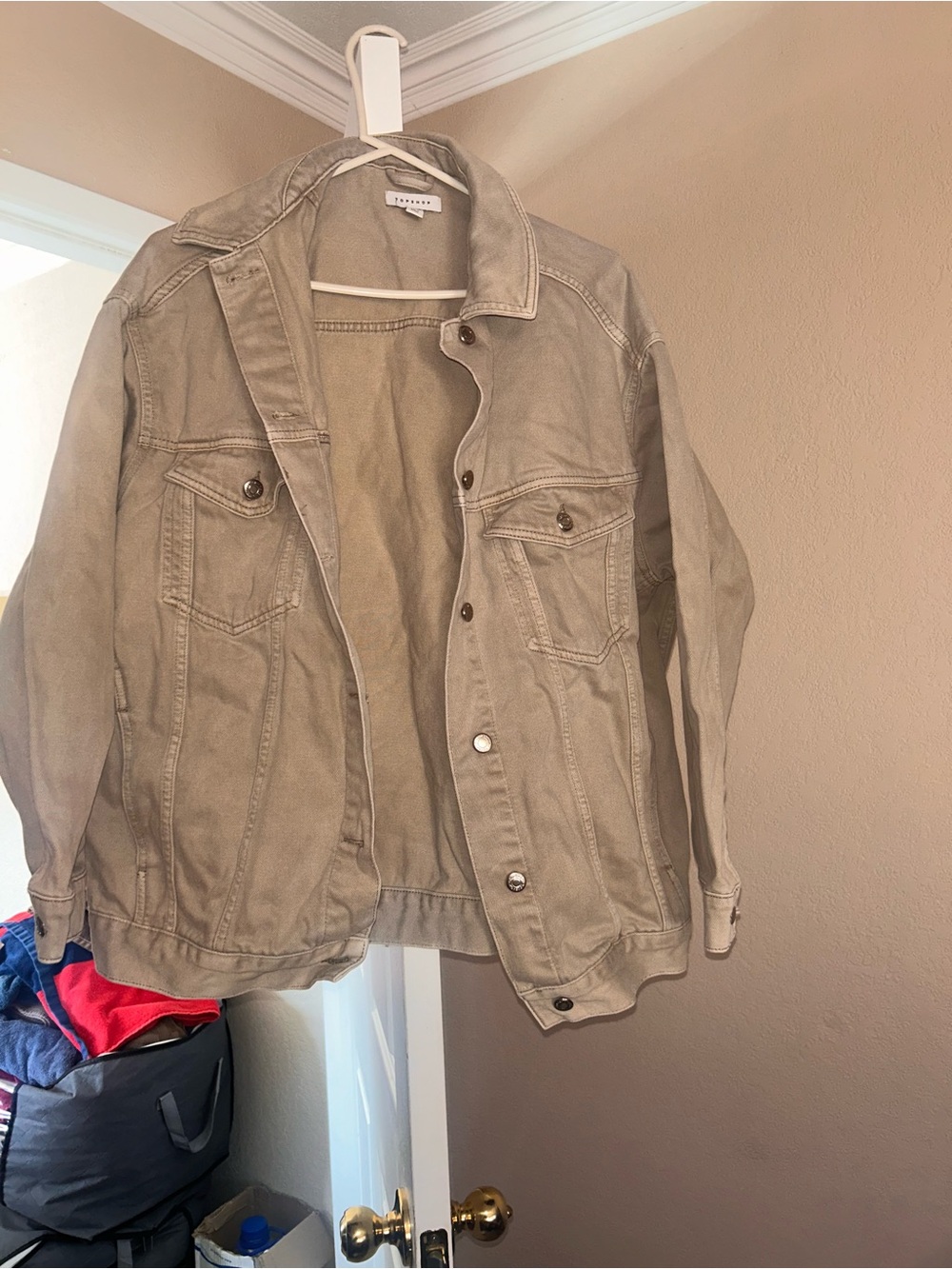 Topshop Beige/Tan Denim Jacket - Women's Button-Front Jean Jacket